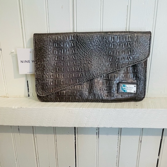 NWT  Nine West vegan leather snakeskin envelope clutch purse bronze - Picture 4 of 7